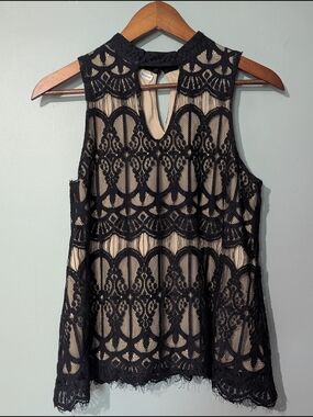 Love Fire Women's Sleeveless Black Lace Overlay Top Nude Lining Gothic Romance
